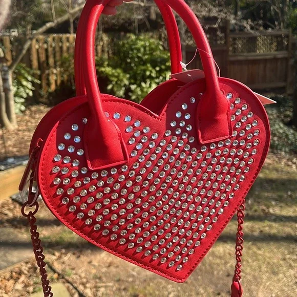 Betsey Johnson Heart Crossbody Red Purse w/ Rhinestones COLOVY-R NWT - Picture 13 of 17